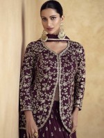 Dark Plum Premium Chinon Silk Lehenga Suit